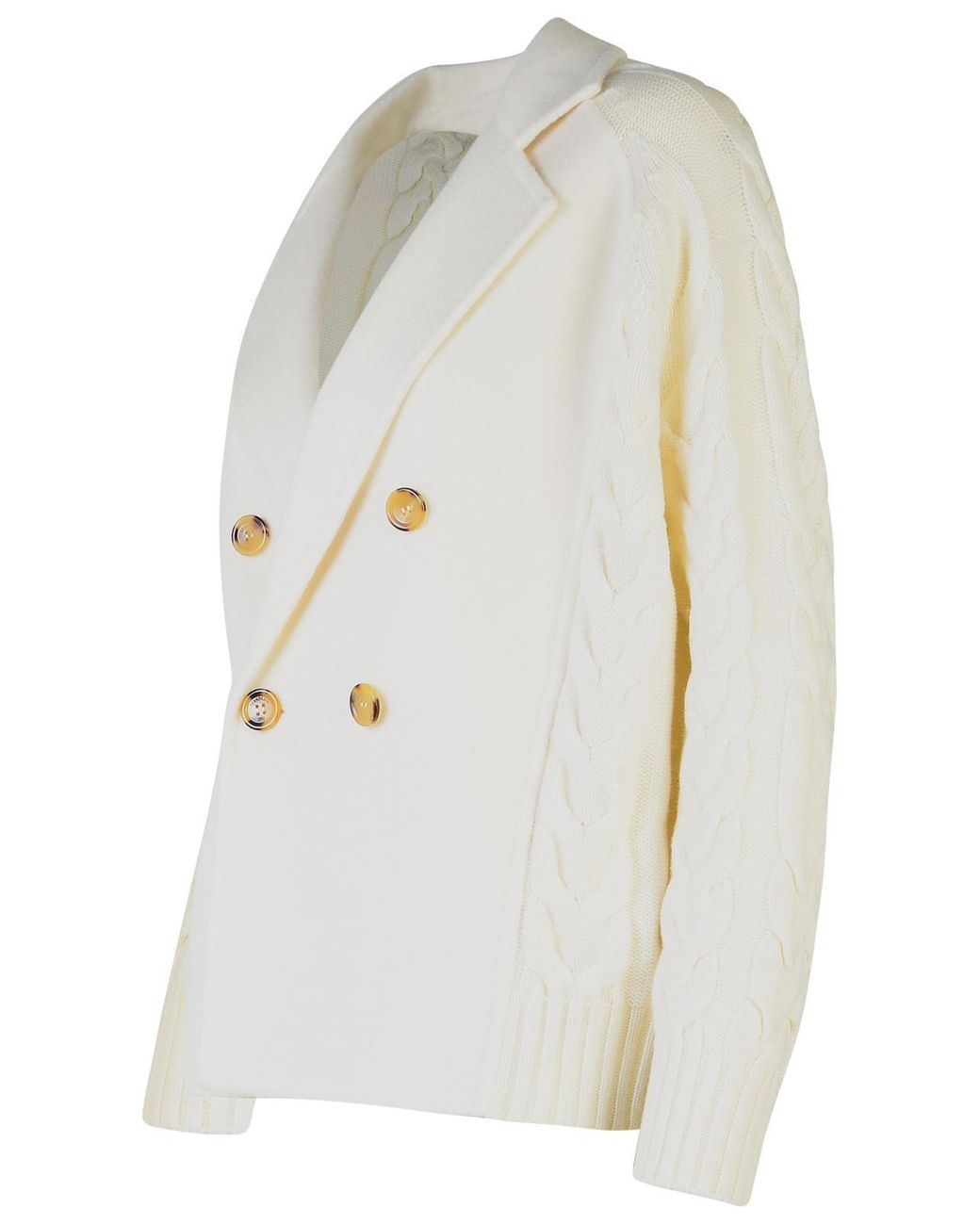 Max Mara White Micio Double-Breasted Cable-Knit Cardigan