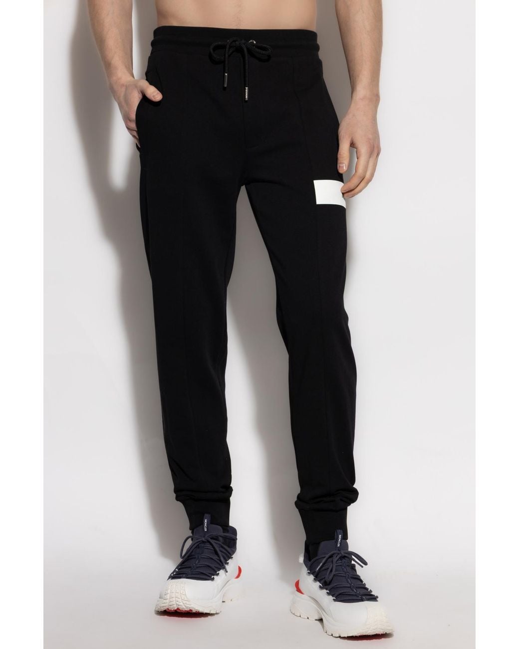 Moncler Black Logo Printed Drawstring Trousers for men