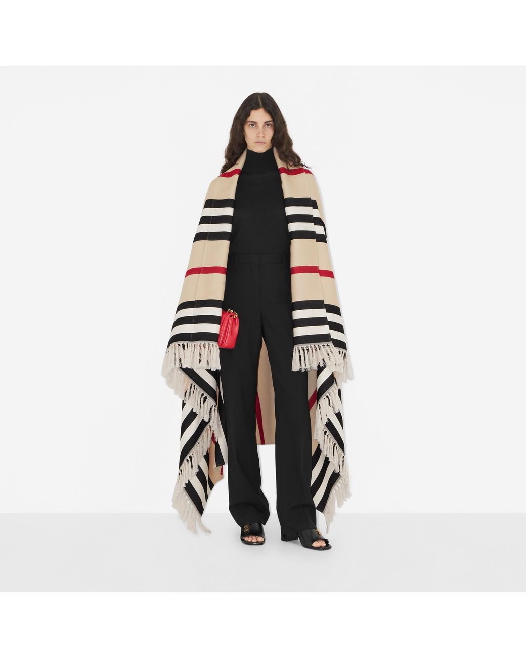Burberry White Striped Intarsia Fringed Scarf