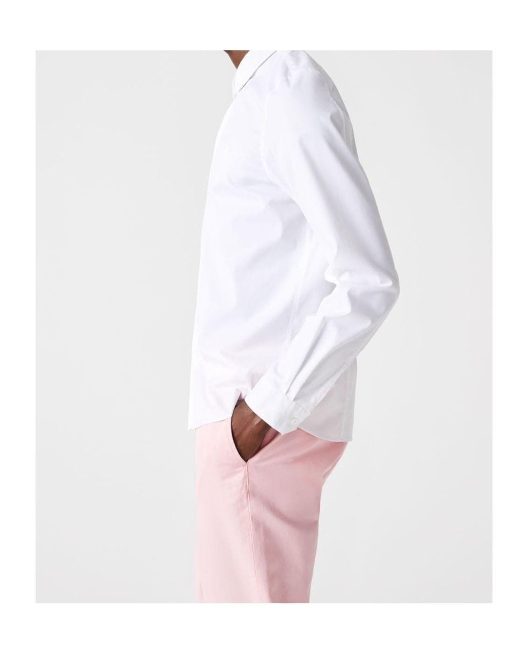 Lacoste White Slim Fit Concealed Placket Poplin Shirt for men