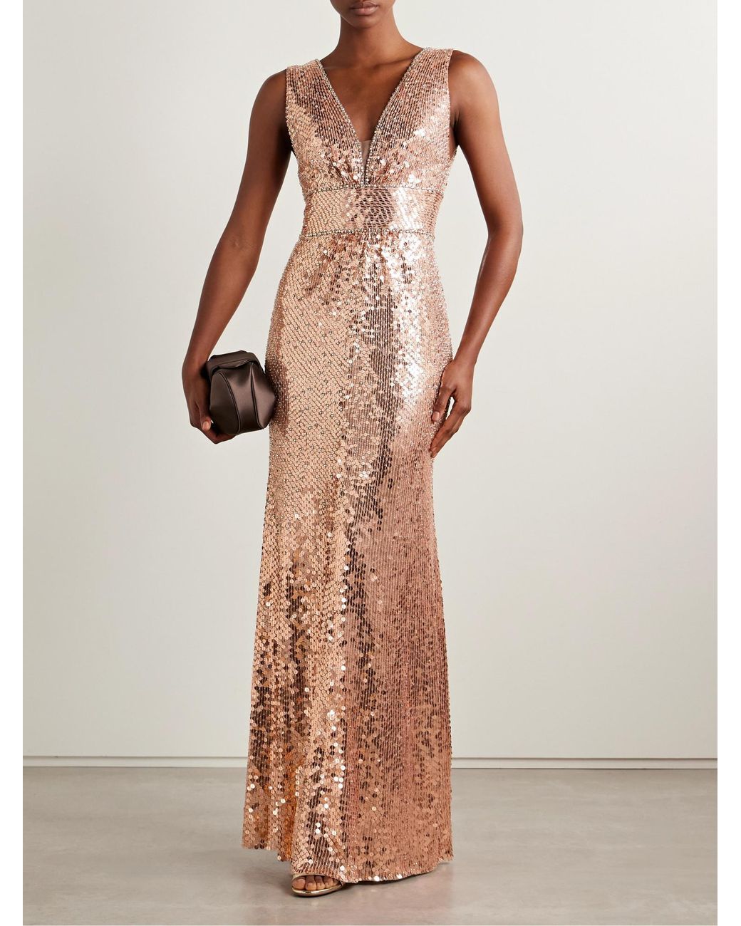 Jenny Packham Pink Embellished Sequined Tulle Gown