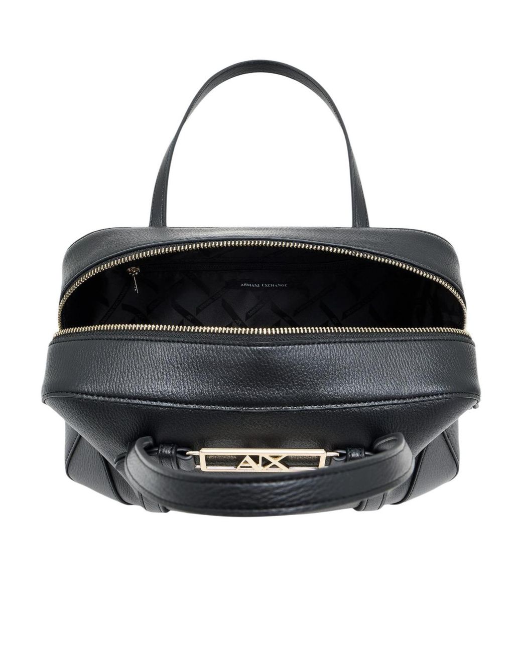 ARMANI EXCHANGE Black Logo-Plaque Leather Tote Bag