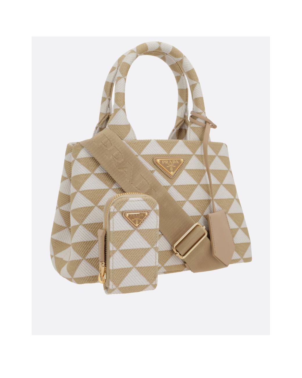 Prada Natural Symbole Embroidered Top Handle Bag