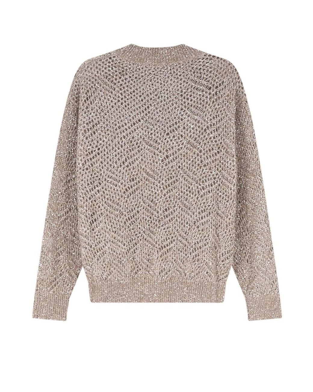 Brunello Cucinelli Gray Dazzling Abstract Leaf Sweater