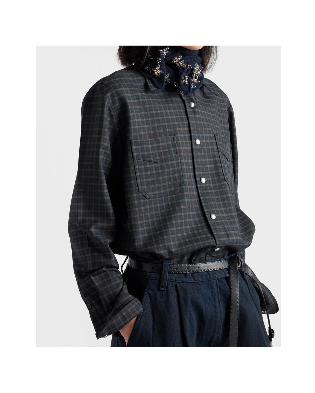 Prada Blue Checked Wool Shirt