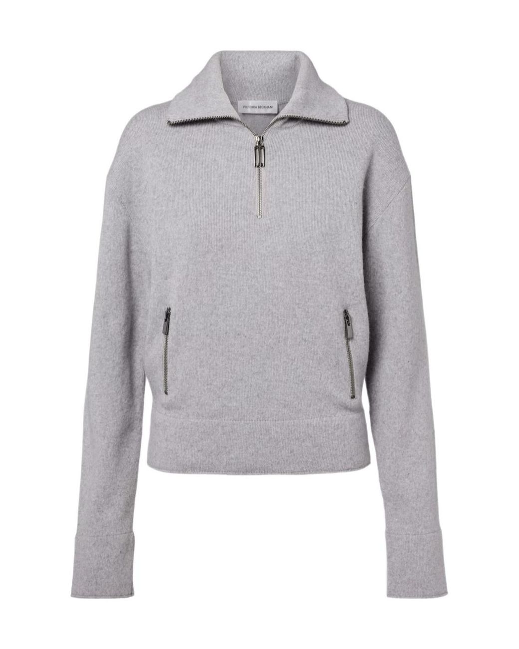 Victoria Beckham Gray Wool And Cashmere Half-Zip Sweater