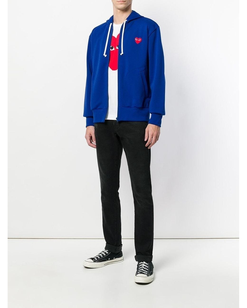 COMME DES GARÇONS PLAY Blue Comme Des Garçons Play Heart Logo Patch Zip-Up Hoodie for men