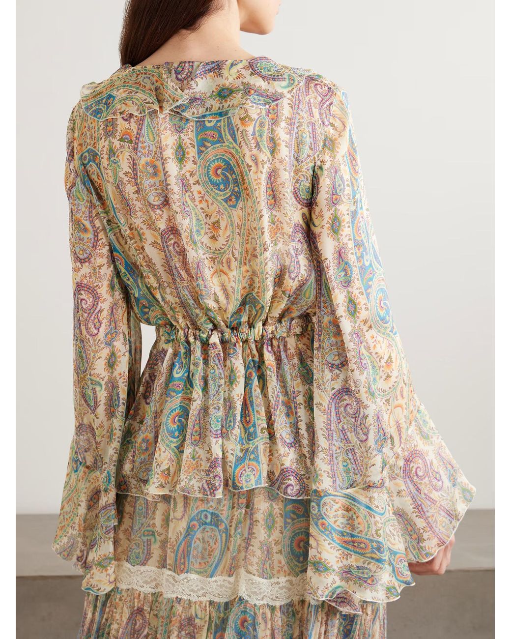 Etro Natural Ruffled Paisley Print Shirt