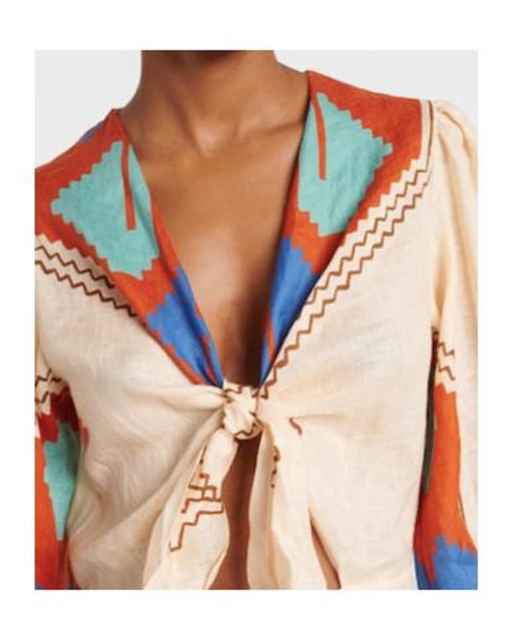 Johanna Ortiz Orange Printed Tie-Detail Linen Midi Dress