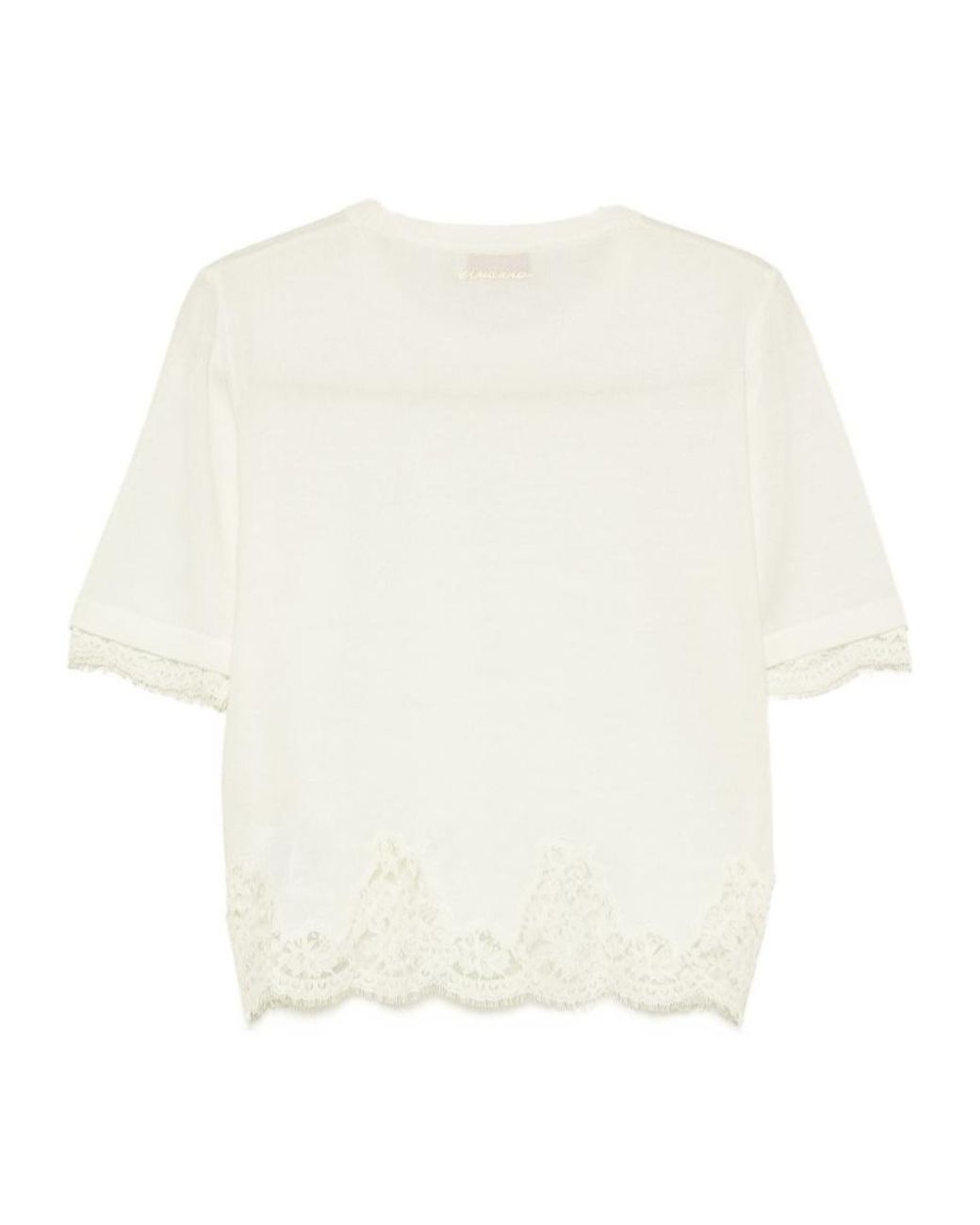 ERMANNO FIRENZE White Short-Sleeve Lace-Trim Top