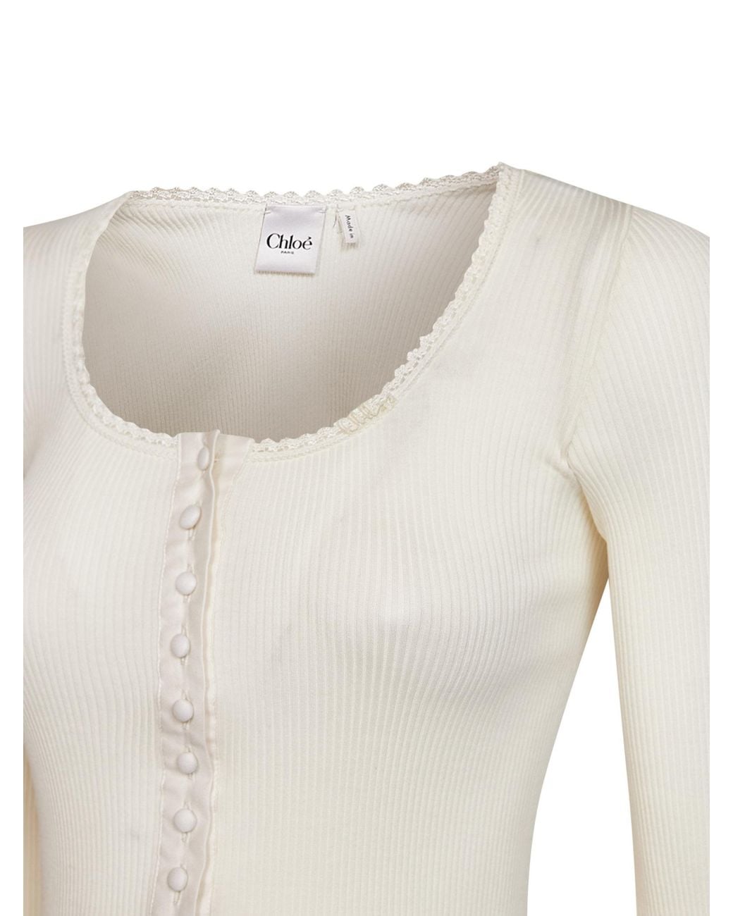 Chloé White Chloé Scoop-Neck Ribbed Top
