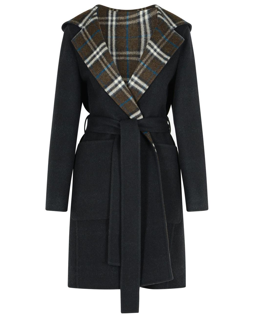 Burberry Black Hampshire Checked Belted Reversible Coat