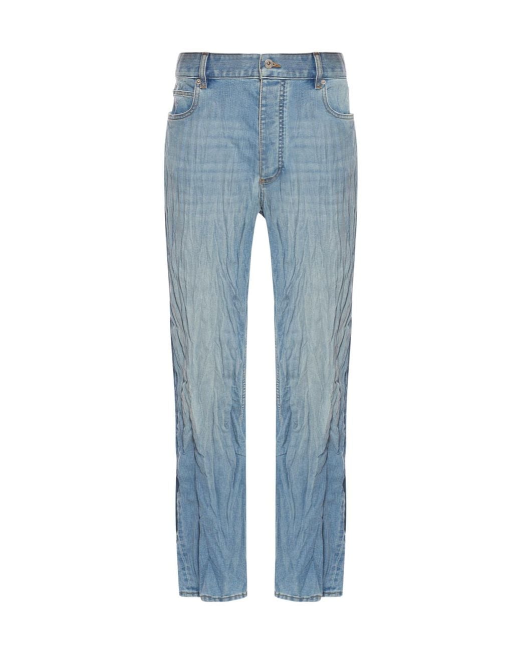 Bottega Veneta Blue Crushed Wide Leg Jeans for men