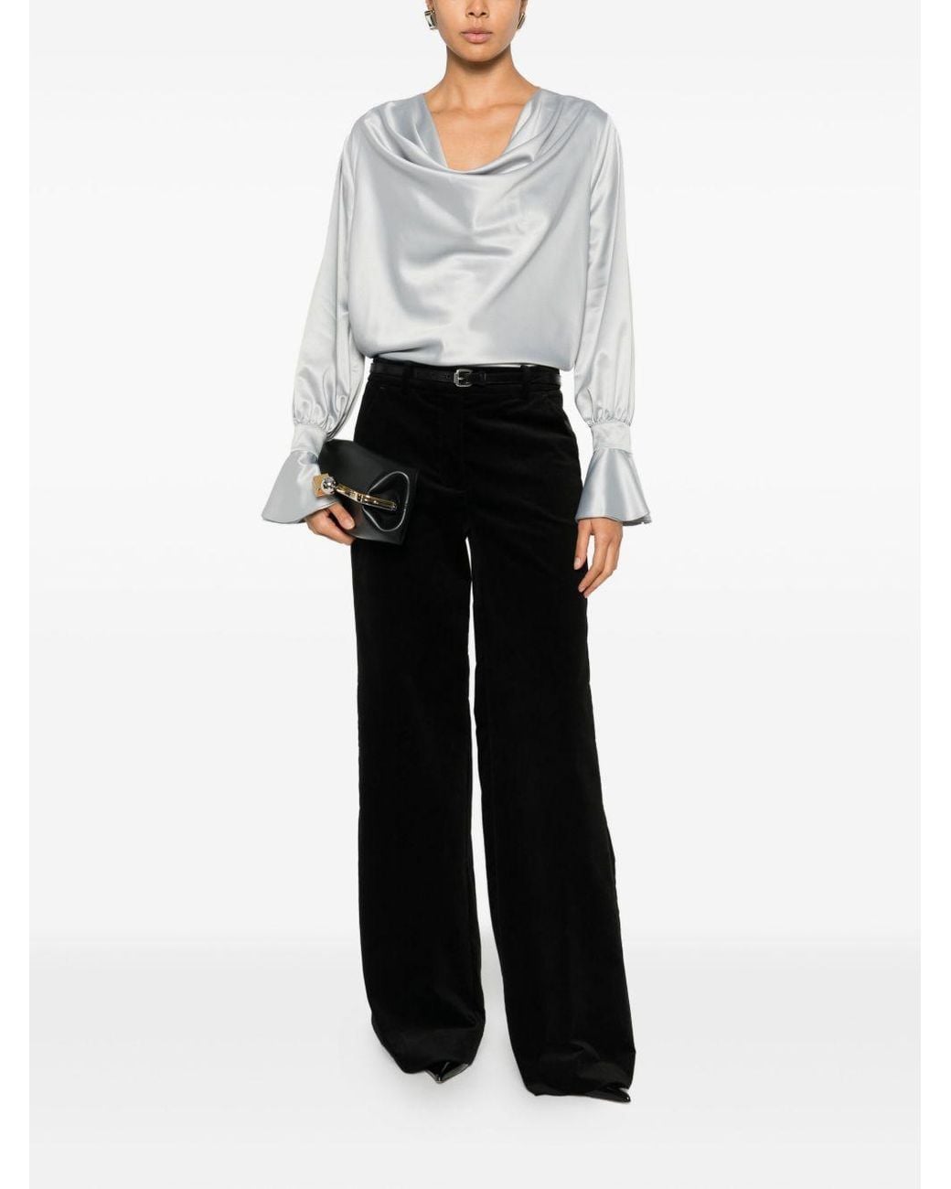 Pinko Gray Long-Sleeved Satin Shirt