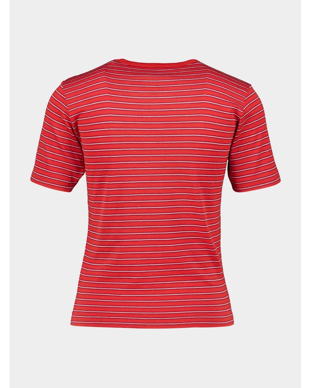 Auralee Red Striped Wool T-Shirt