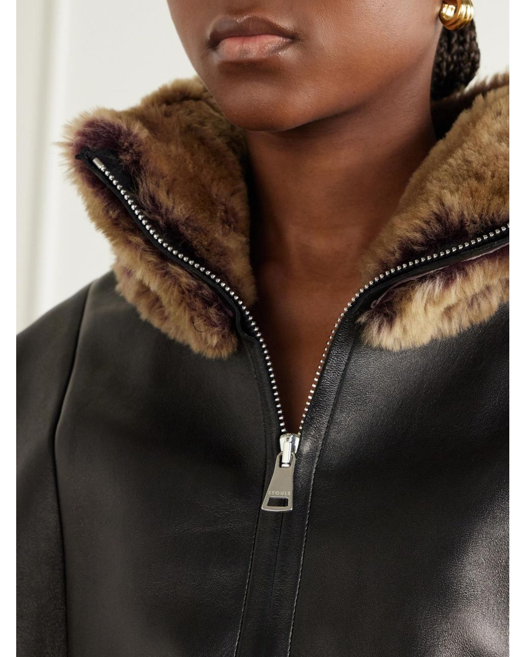 Stouls Black So Linda Shearling-Trimmed Leather Jacket