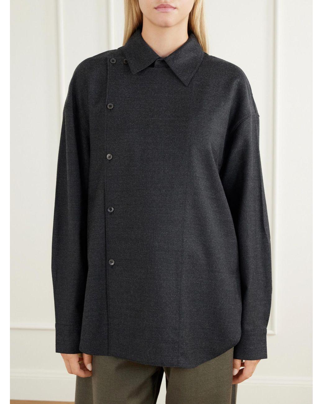 Tibi Black Wool-Blend Flannel Shirt