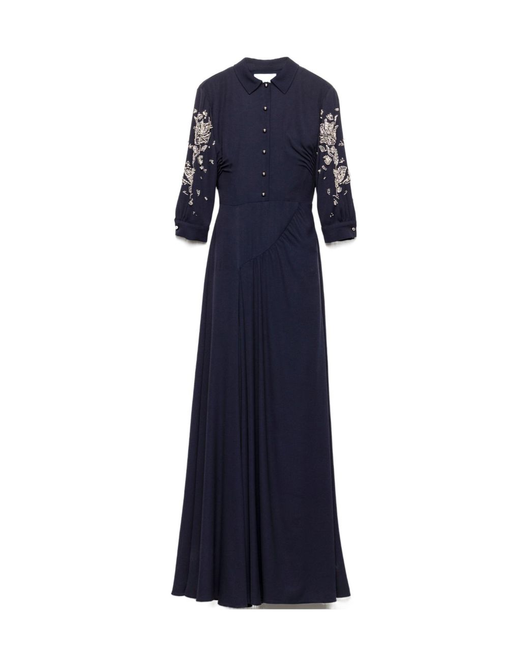 Prada Blue Long Embroidered Sablé Dress