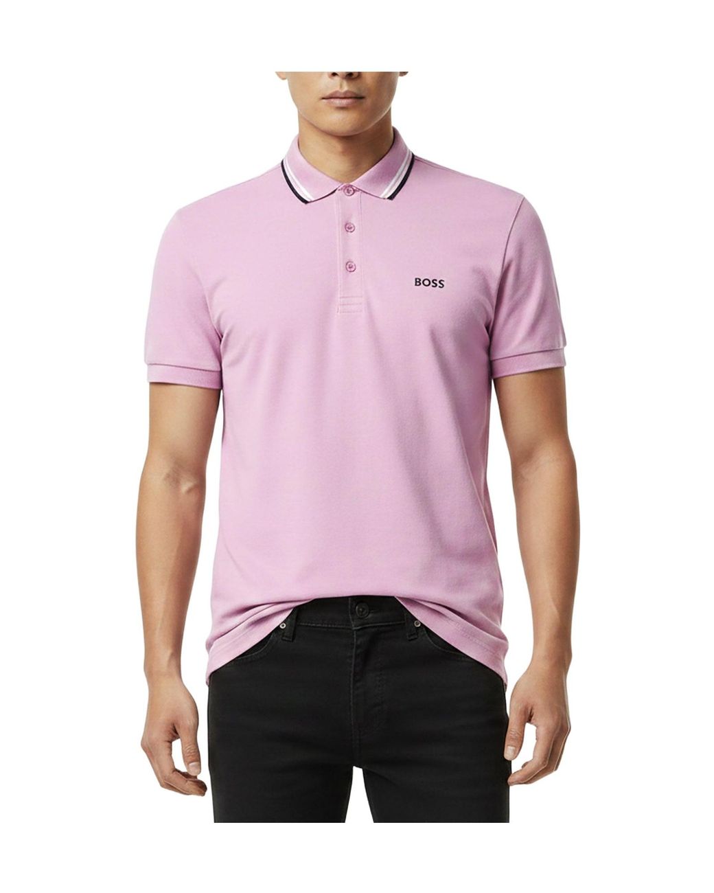 Boss Pink Solid Color Polo Shirt for men