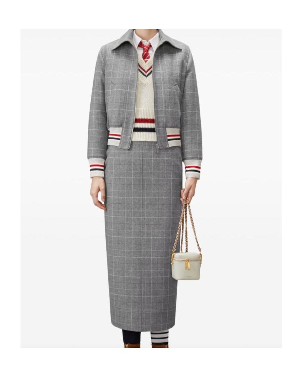 Thom Browne Gray Windowpane Houndstooth Zipped Tweed Jacket