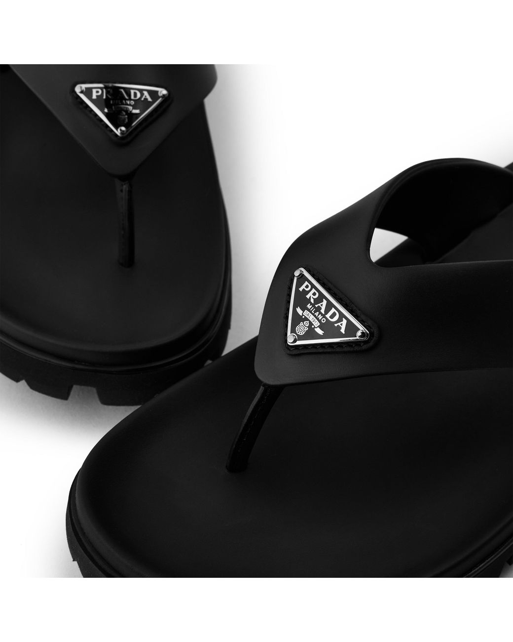 Prada Black Rubber Thong Sandals for men