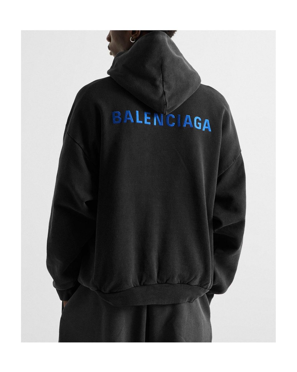 Balenciaga Black Drop-Shoulder Hooded Sweatshirt for men