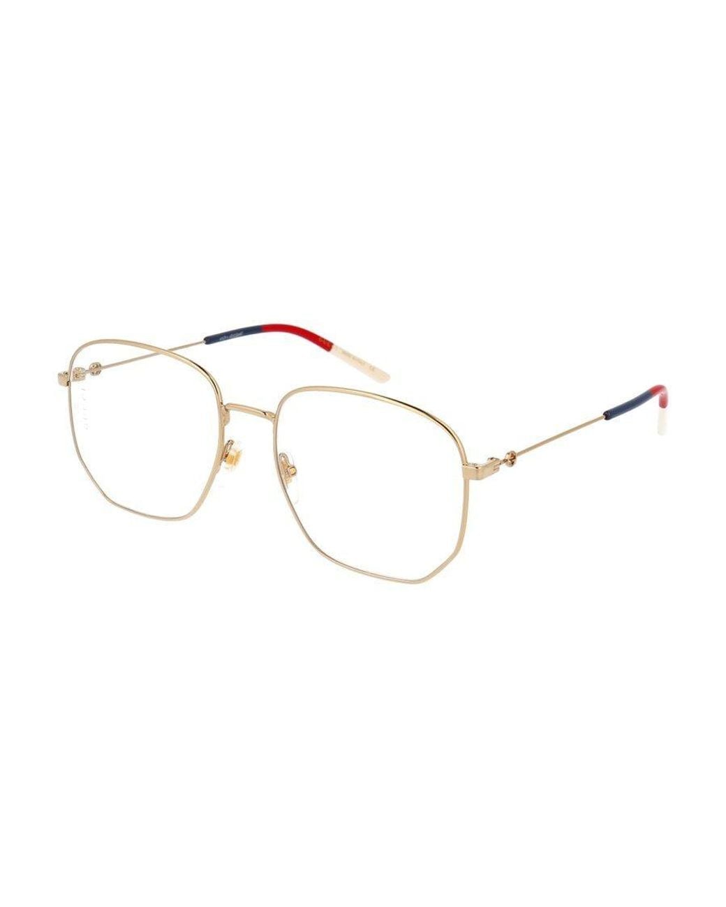 Gucci White Eyewear Hexagonal Framed Glasses
