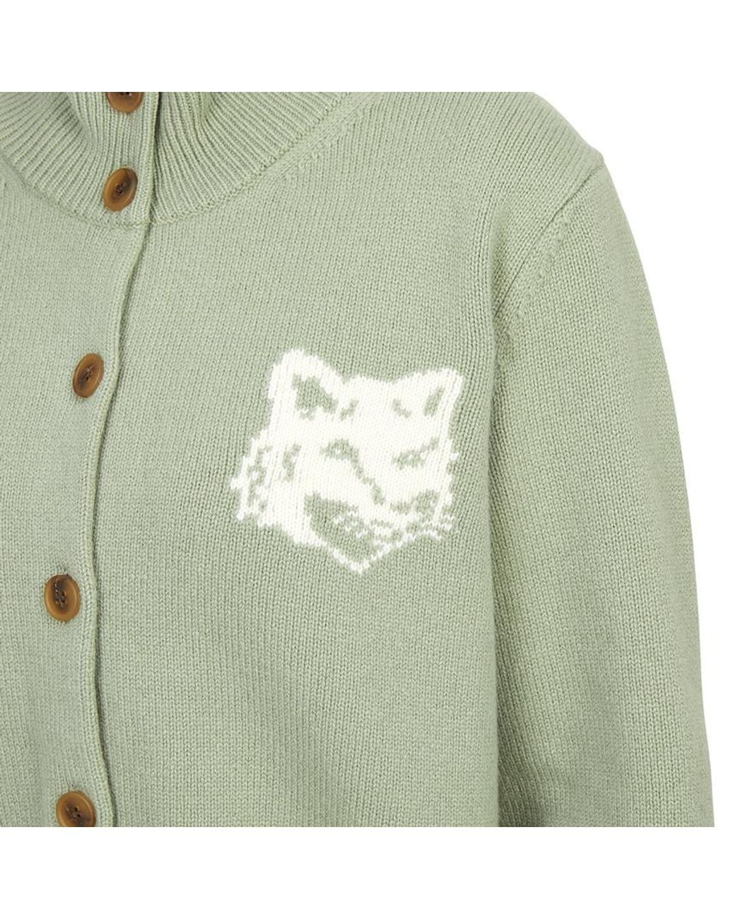 Maison Kitsuné Green Maison Kitsuné Fox Head Intarsia High-Neck Cardigan
