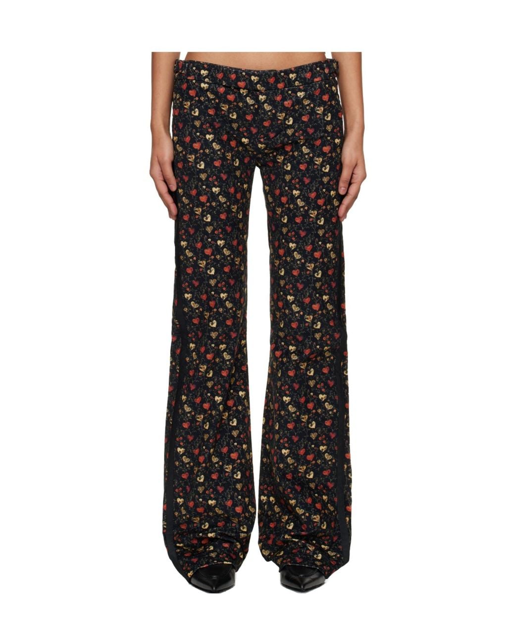 R13 Black Boy Flare Tuxedo Printed Denim Pants