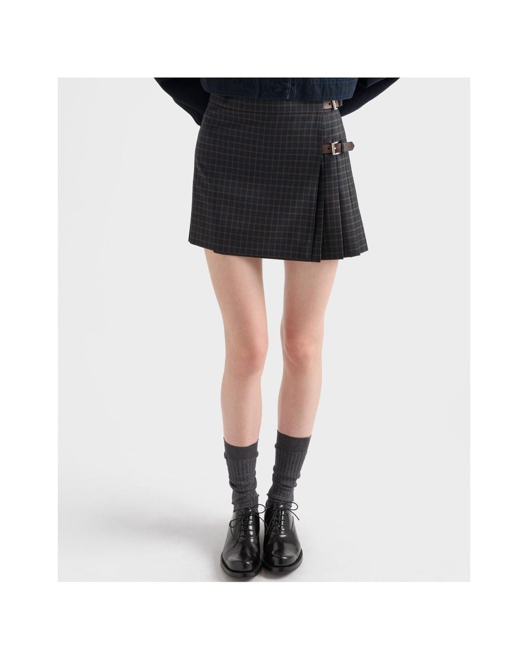 Prada Black Check Wool Mini Skirt