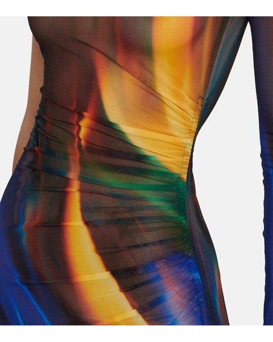 David Koma Blue One-Shoulder Printed Mesh Minidress