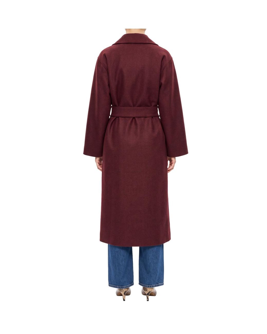 Harris Wharf London Red Belted Notch-Lapels Coat