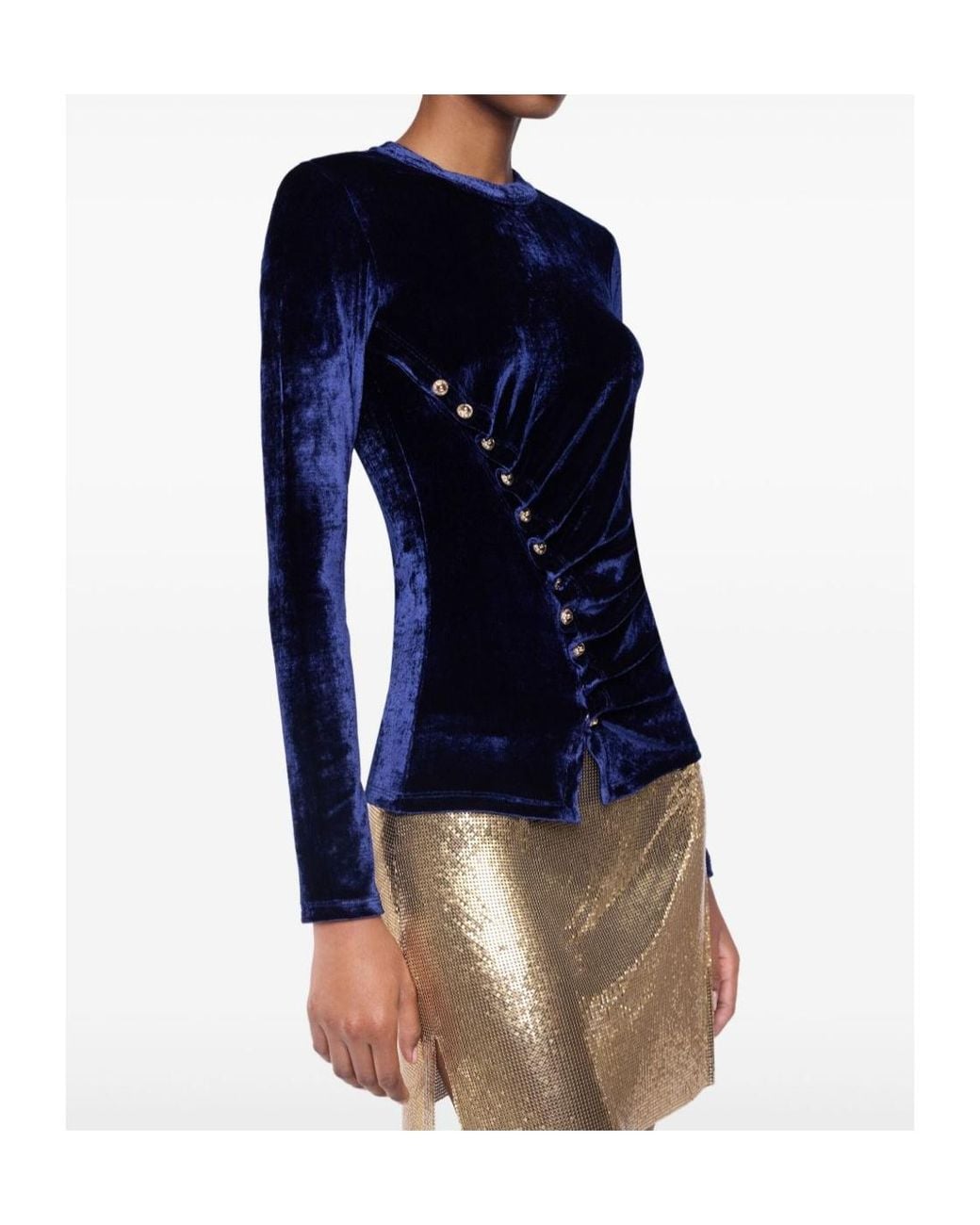 Rabanne Blue Draped Velvet Top