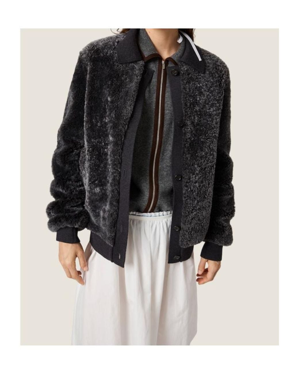 Miu Miu Black Shearling And Knit Blouson Jacket