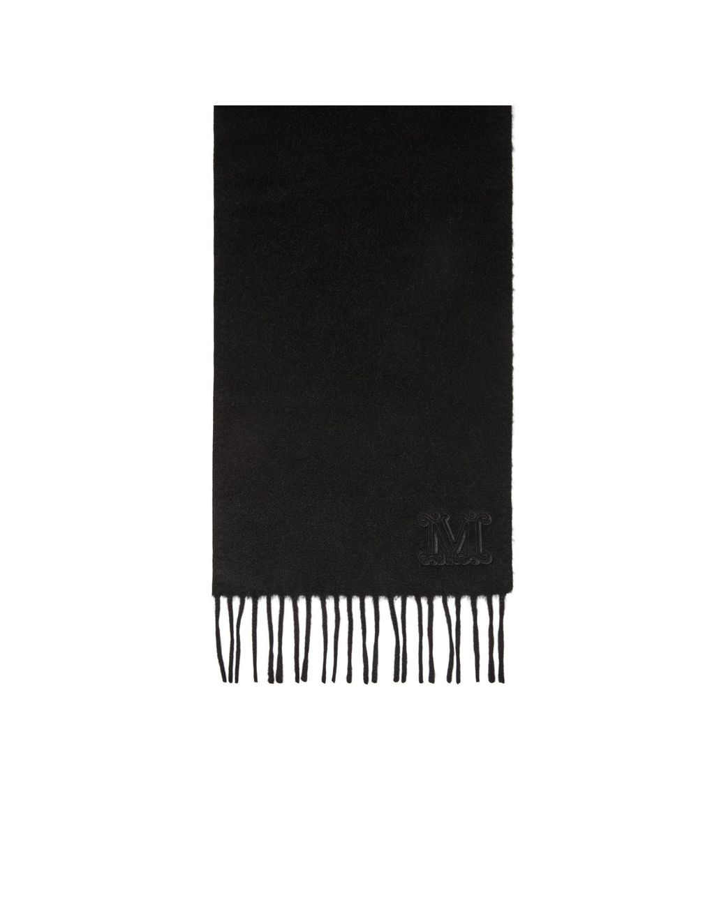 Max Mara Black Wkclara Logo Embroidered Fringed Edge Scarf
