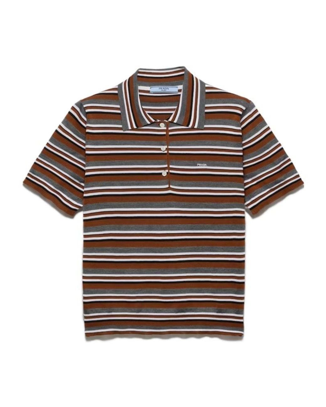 Prada Brown Short-Sleeved Striped Cotton Polo Shirt
