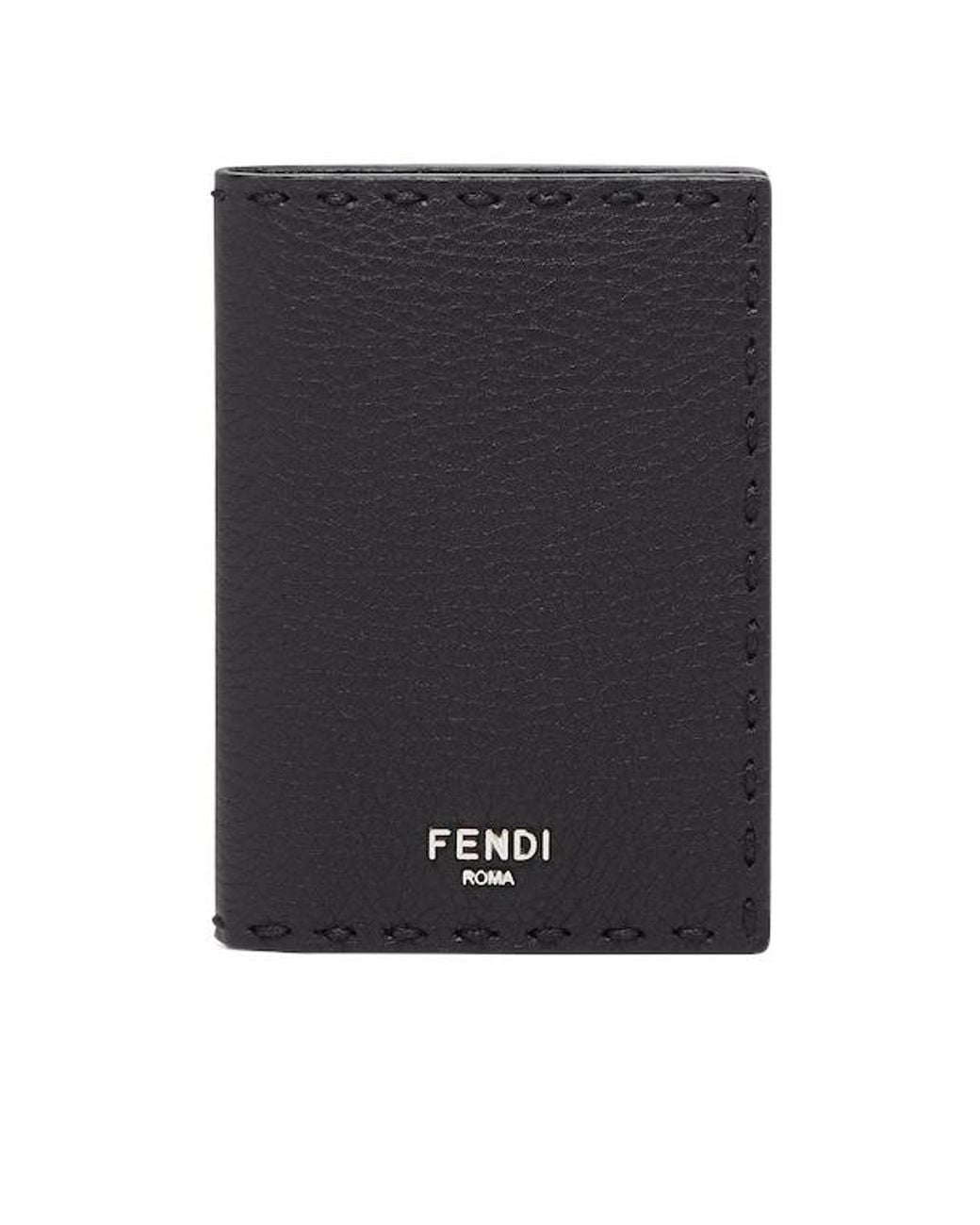Fendi Black Logo Plaque Bifold Card Holder for men