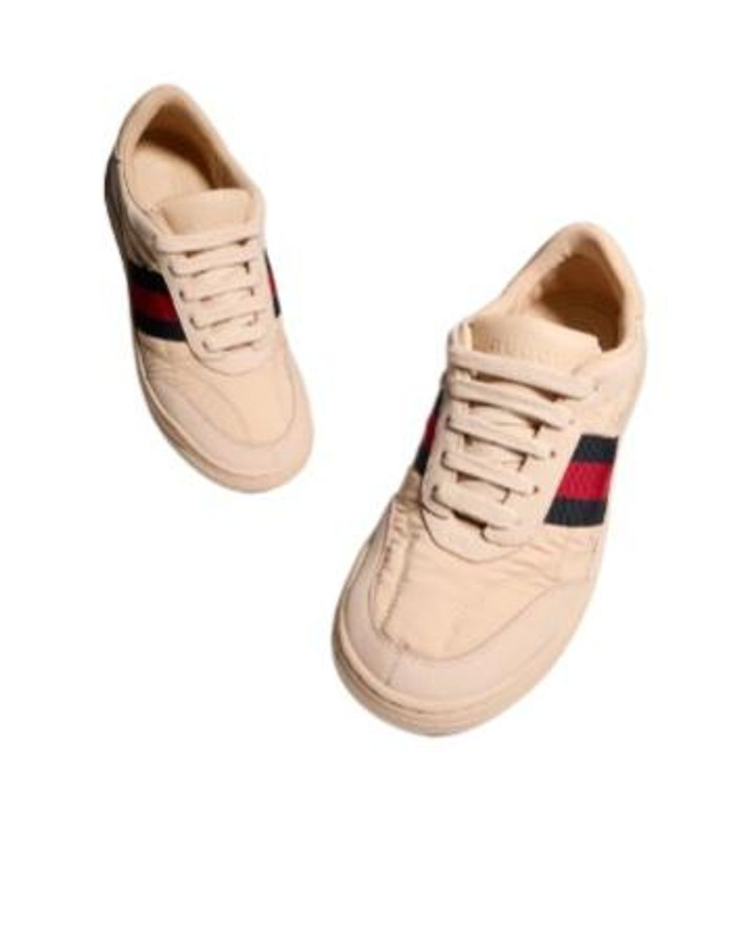 Gucci Pink Light Leather-Trim Web Sneaker With Interlocking G Rubber Sole And Cushioned Insole