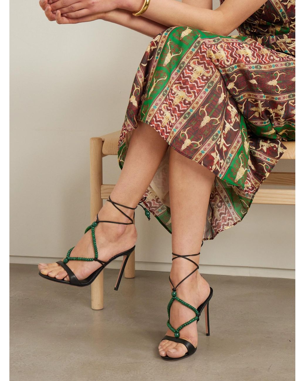 Aquazzura Black Amalfi 105 Beaded Leather Sandals