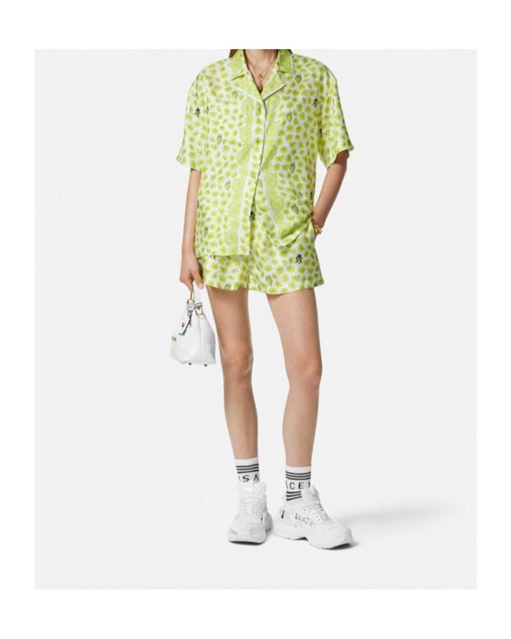 Versace Metallic Floral-Printed Elasticated Waistband Shorts