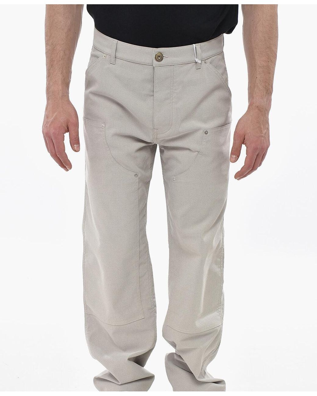 Ferragamo Gray Logo Button Pants for men
