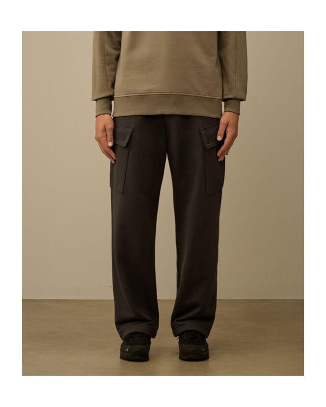 C P Company Black Diagonal Raised Fleece Cargo Sweatpants for men