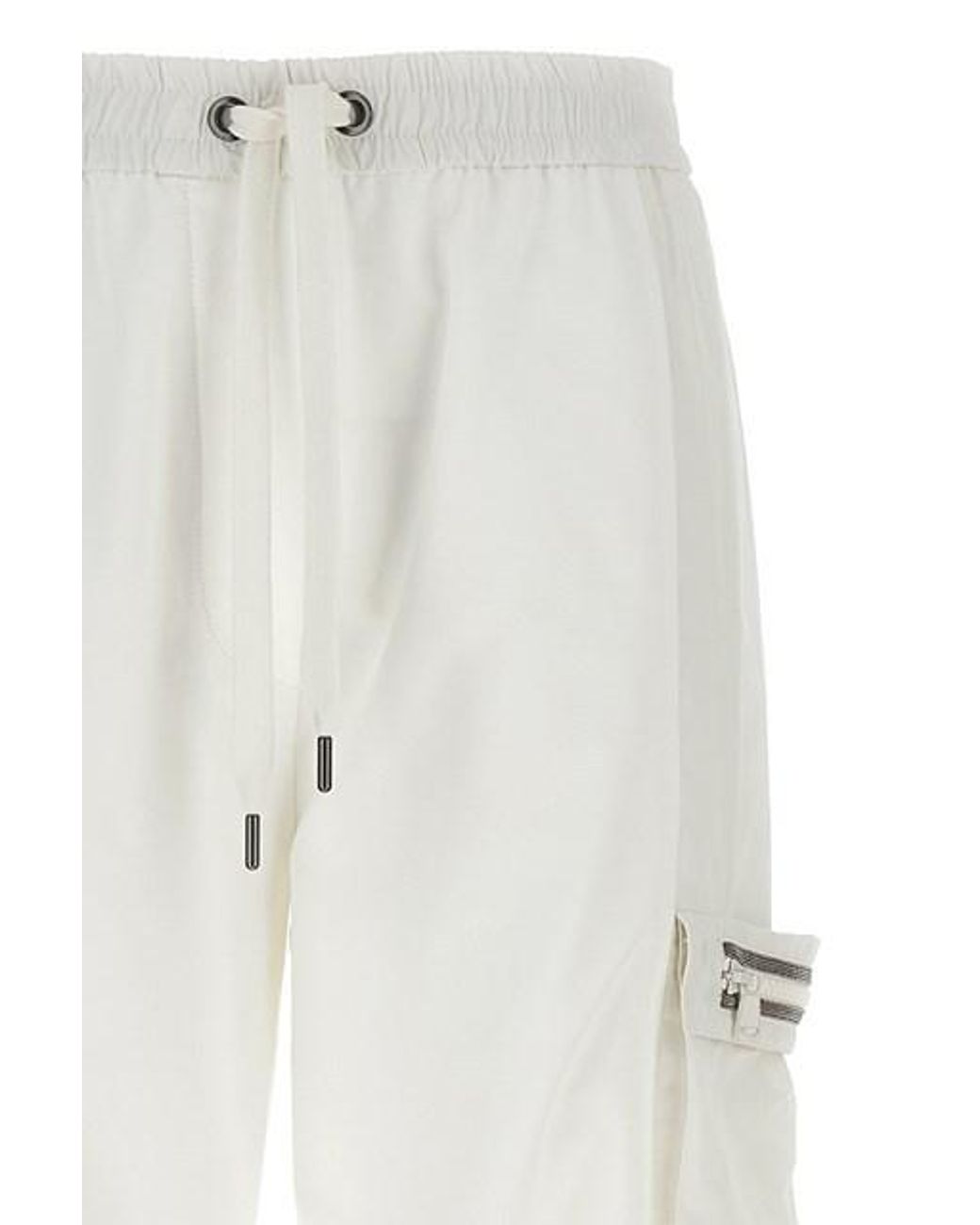 Brunello Cucinelli White Drawstring Cargo Pants