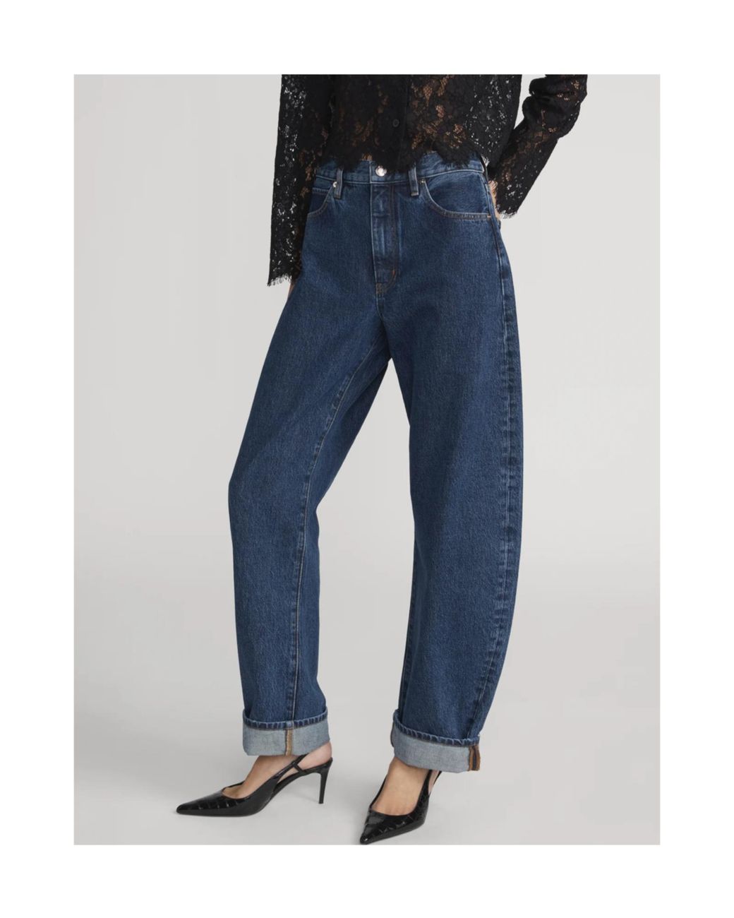 FRAME Blue High Waist Round Leg Jeans