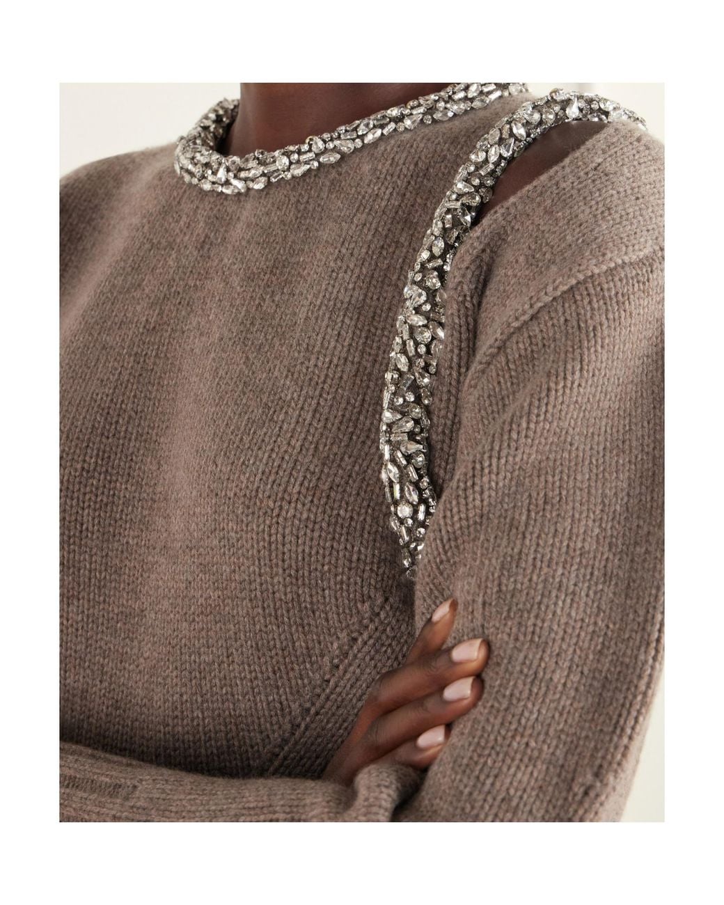 Jonathan Simkhai Brown Monroe Crystal-Embellished Sweater