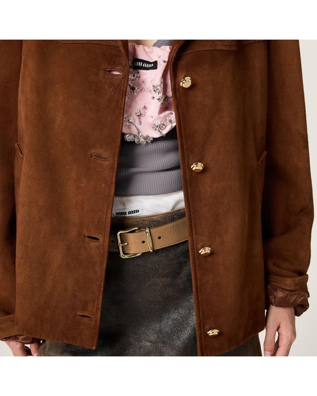 Miu Miu Brown Long-Sleeved Button-Up Jacket