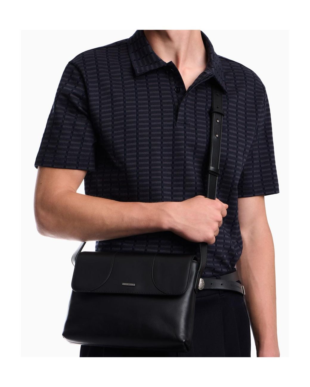 Emporio Armani Black Logo-Plaque Leather Shoulder Bag for men