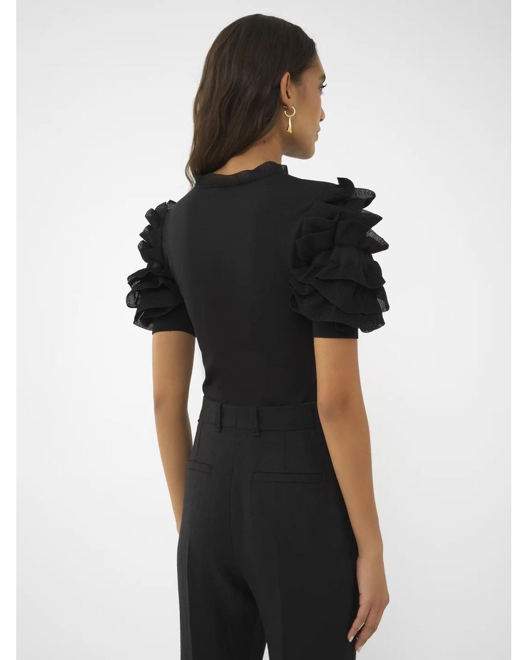 Chloé Black Ruffled-Sleeve Blouse