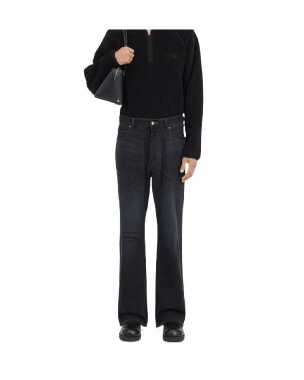 MM6 by Maison Margiela Black Distressed Tapered-Leg Jeans for men