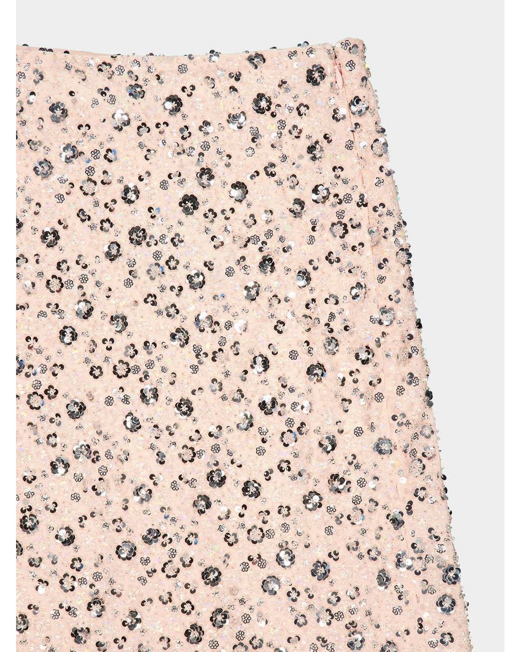 Rabanne Pink Flower-Embroidered Sequinned Midi Skirt